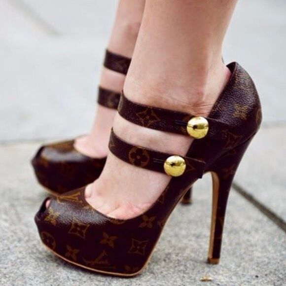 LOUIS VUITTON Ritual Fetish Platform Pumps Size 38 Brown Monogram Peep Toe - Picture 2 of 16